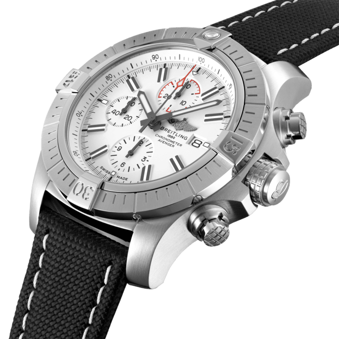 Breitling Super Avenger Chronograph 48 White Dial Black Nylon Strap Watch for Men - A133751A1A1X1