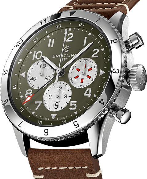 Breitling Super Avi B04 Chronograph GMT 46 Curtiss Warhawk Green Dial Brown Leather Strap Watch for Men - AB04452A1L1X1