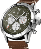 Breitling Super Avi B04 Chronograph GMT 46 Curtiss Warhawk Green Dial Brown Leather Strap Watch for Men - AB04452A1L1X1