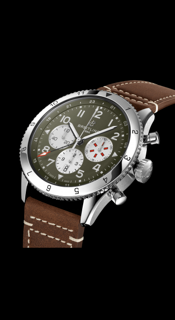 Breitling Super Avi B04 Chronograph GMT 46 Curtiss Warhawk Green Dial Brown Leather Strap Watch for Men - AB04452A1L1X1