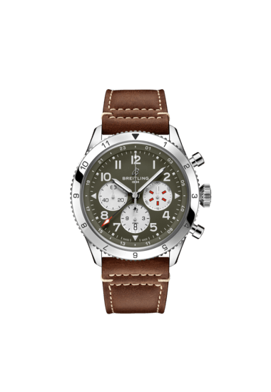 Breitling Super Avi B04 Chronograph GMT 46 Curtiss Warhawk Green Dial Brown Leather Strap Watch for Men - AB04452A1L1X1