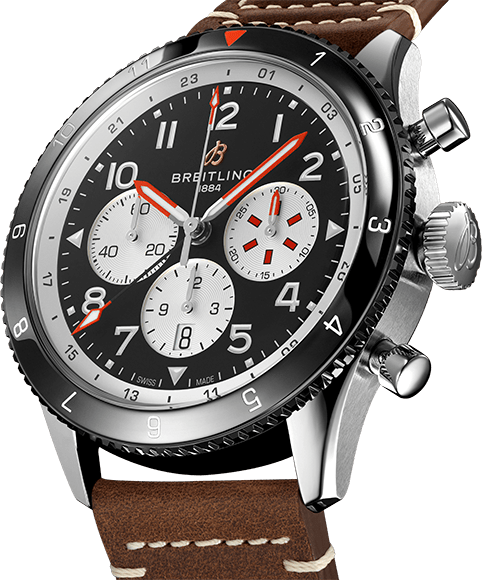 Breitling Super Avi B04 Chronograph GMT 46 Mosquito Black Dial Brown Leather Strap Watch for Men - YB04451A1B1X1