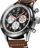 Breitling Super Avi B04 Chronograph GMT 46 Mosquito Black Dial Brown Leather Strap Watch for Men - YB04451A1B1X1
