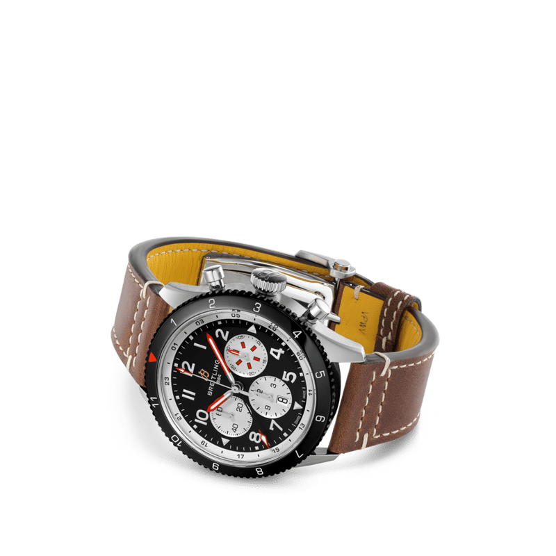 Breitling Super Avi B04 Chronograph GMT 46 Mosquito Black Dial Brown Leather Strap Watch for Men - YB04451A1B1X1