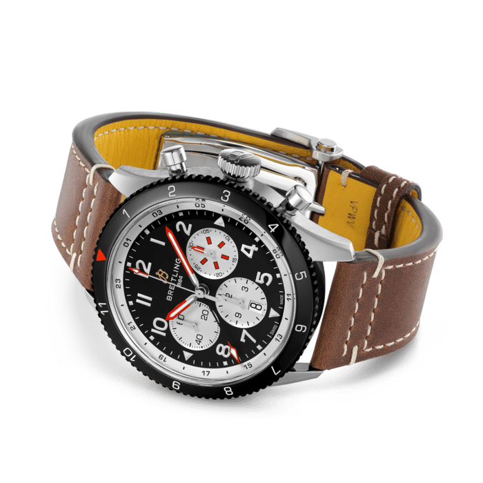 Breitling Super Avi B04 Chronograph GMT 46 Mosquito Black Dial Brown Leather Strap Watch for Men - YB04451A1B1X1