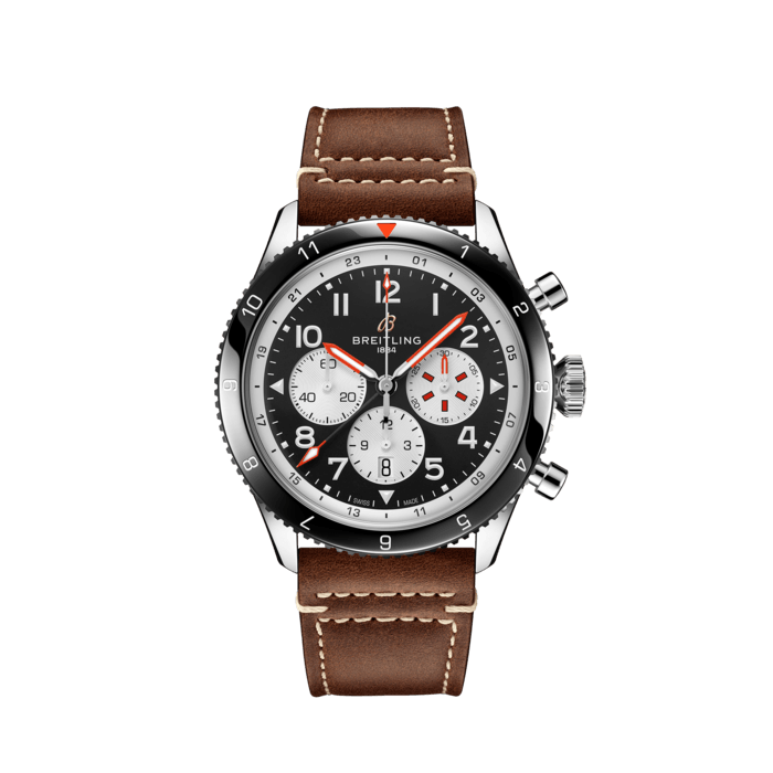 Breitling Super Avi B04 Chronograph GMT 46 Mosquito Black Dial Brown Leather Strap Watch for Men - YB04451A1B1X1