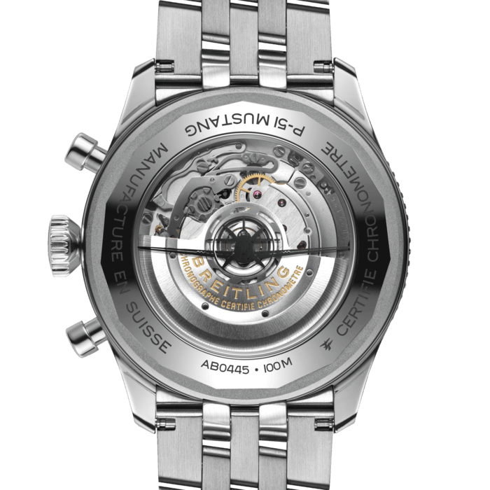 Breitling Super Avi B04 Chronograph GMT 46 P-51 Mustang Black Dial Silver Steel Strap Watch for Men - AB04453A1B1A1
