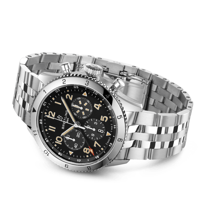 Breitling Super Avi B04 Chronograph GMT 46 P-51 Mustang Black Dial Silver Steel Strap Watch for Men - AB04453A1B1A1