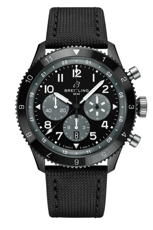 Breitling Super Avi B04 Chronograph GMT 46 Mosquito Night Fighter Black Dial Black Nylon Strap Watch for Men - SB04451A1B1X1