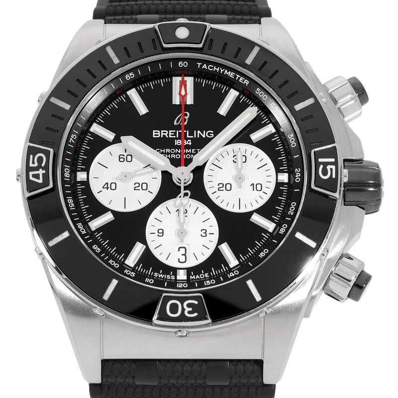 Breitling Super Chronomat B01 44 Black Dial Black Rubber Strap Watch for Men - AB0136251B1S1