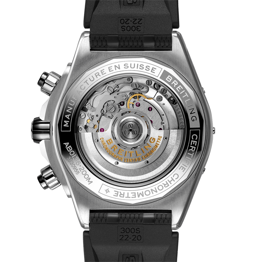 Breitling Super Chronomat B01 44 Black Dial Black Rubber Strap Watch for Men - AB0136251B2S1
