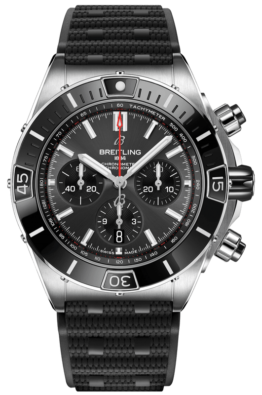 Breitling Super Chronomat B01 44 Black Dial Black Rubber Strap Watch for Men - AB0136251B2S1