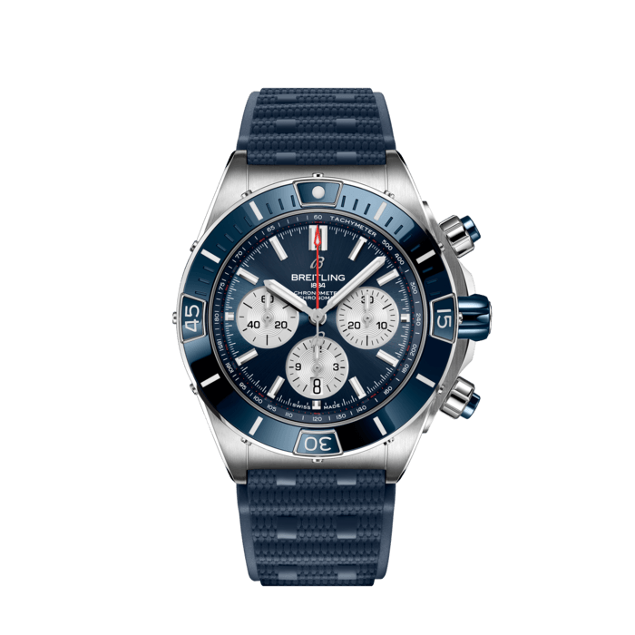 Breitling Super Chronomat B01 44 Blue Dial Blue Rubber Strap Watch for Men - AB0136161C1S1