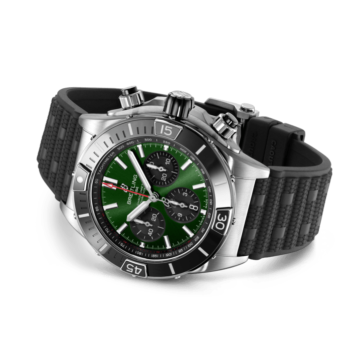 Breitling Super Chronomat B01 44 Green Dial Black Rubber Strap Watch for Men - AB0136251L1S1