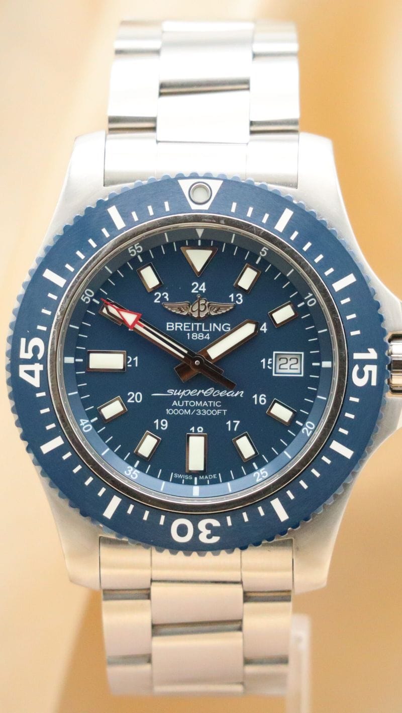 Breitling Superocean 44mm Special Blue Dial Silver Steel Strap Watch for Men - Y17393161C1A1