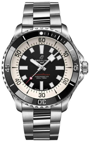 Breitling Superocean Automatic 44mm Black Dial Silver Steel Strap Watch for for Men - A17376211B1A1