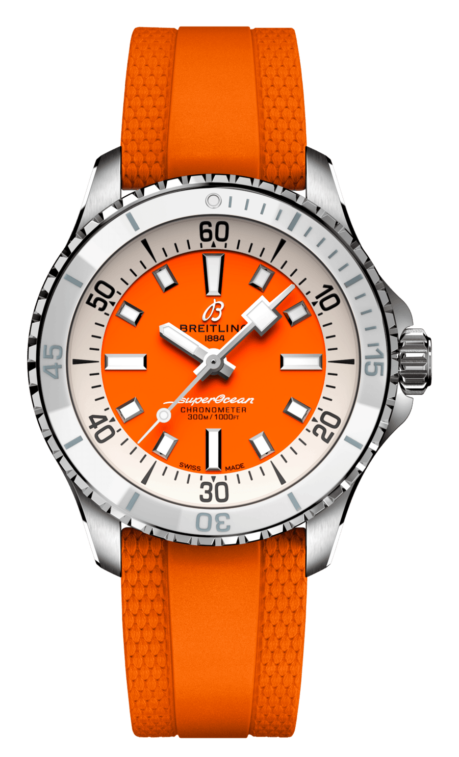 Breitling Superocean Automatic 36 Orange Dial Orange Rubber Strap Watch for Men - A17377211O1S1