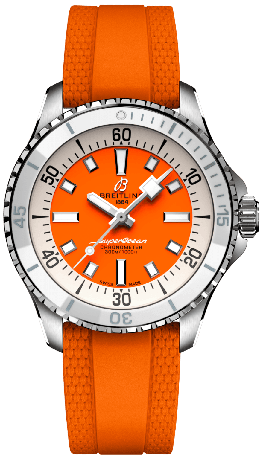 Breitling Superocean Automatic 36 Orange Dial Orange Rubber Strap Watch for Men - A17377211O1S1