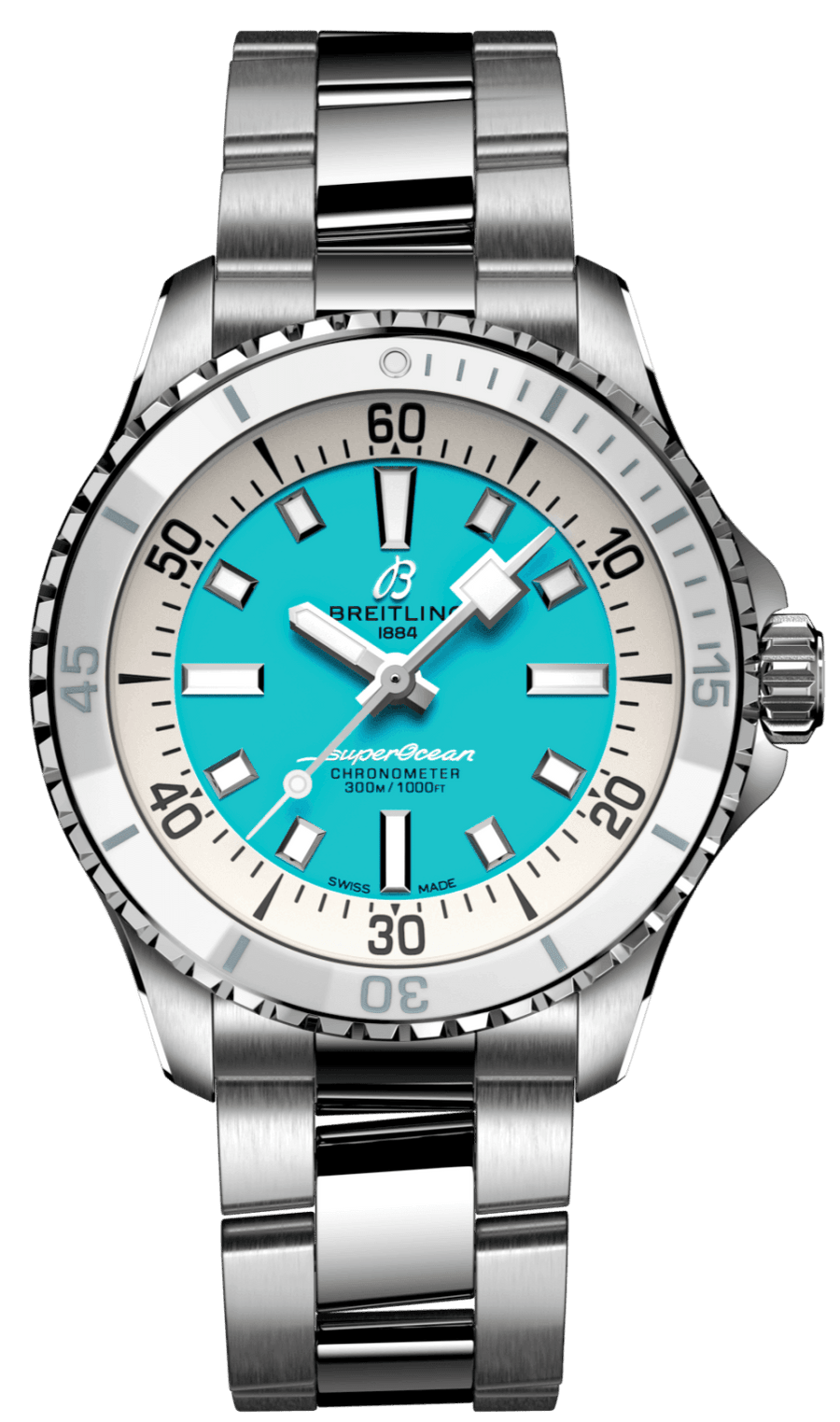 Breitling Superocean Automatic 36 Turquoise Dial Silver Steel Strap Watch for Men - A17377211C1A1