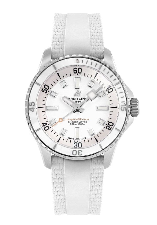 Breitling Superocean Automatic 36 White Dial White Rubber Strap Watch for Men - A17377211A1S1