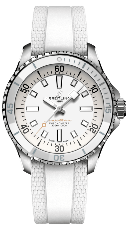 Breitling Superocean Automatic 36 White Dial White Rubber Strap Watch for Men - A17377211A1S1