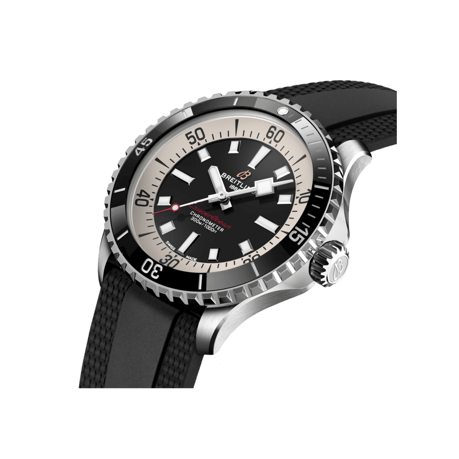 Breitling Superocean Automatic 42 Black Dial Black Rubber Strap Watch for Men - A17375211B1S1