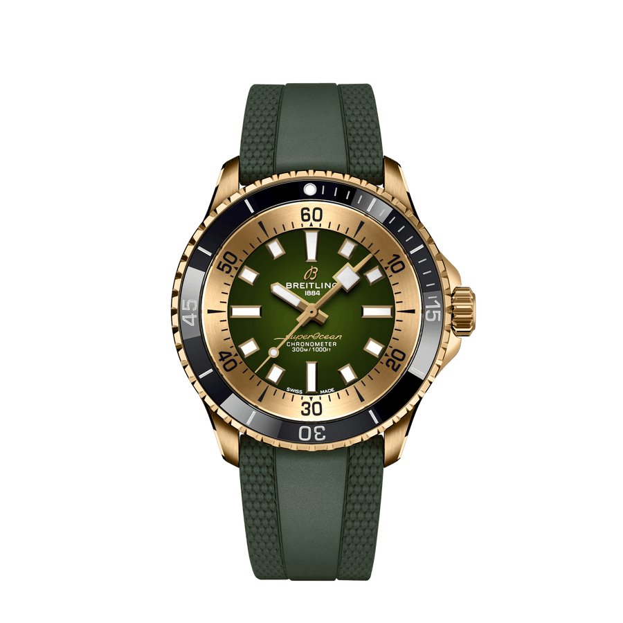 Breitling Superocean Automatic 42 Green Dial Green Rubber Strap Watch for Men - N17375201L1S1