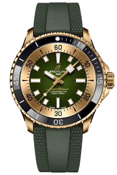 Breitling Superocean Automatic 42 Green Dial Green Rubber Strap Watch for Men - N17375201L1S1