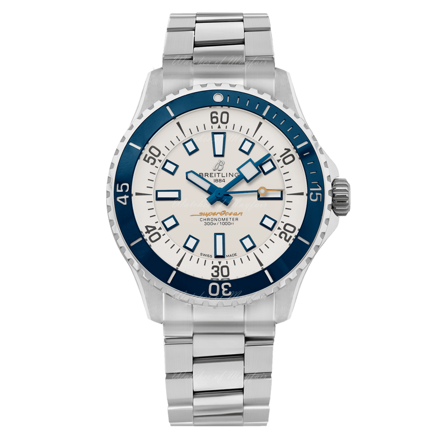 Breitling Superocean Automatic 42 White Dial Green Silver Steel Strap Watch for Men - A17375E71G1A1
