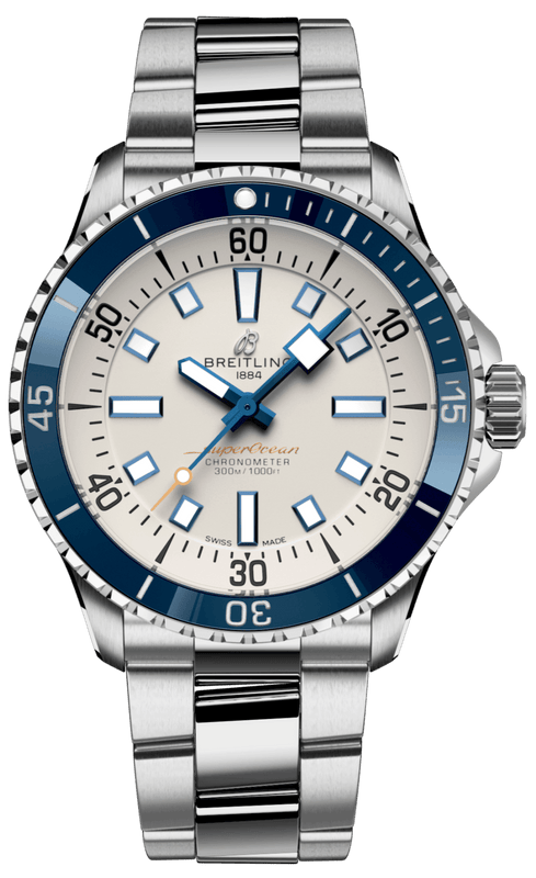 Breitling Superocean Automatic 42 White Dial Green Silver Steel Strap Watch for Men - A17375E71G1A1