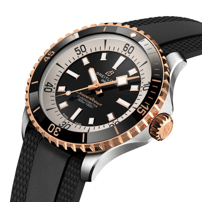 Breitling Superocean Automatic 42mm 18K Red Gold & Black Dial Black Rubber Strap Watch for Men - U17375211B1S1