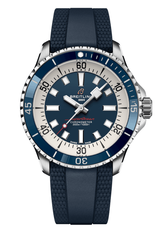 Breitling Superocean Automatic 42mm Blue Dial Blue Rubber Strap Watch for Men - A17375E71C1S1