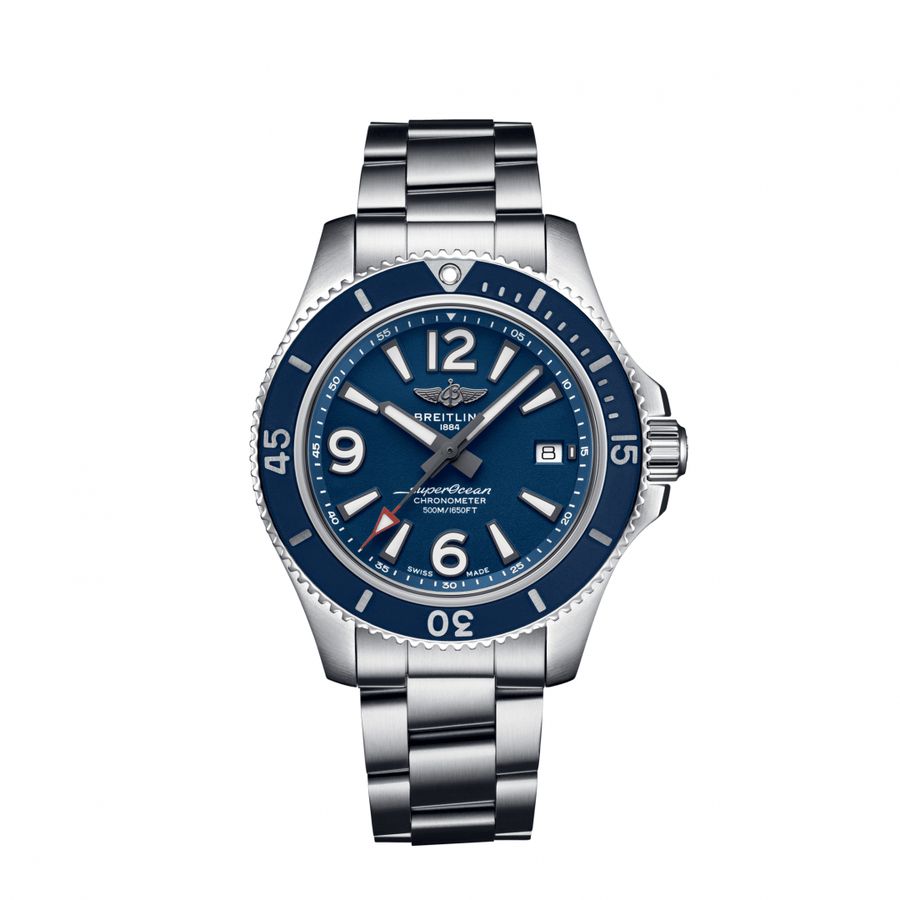 Breitling Superocean Automatic 42mm Blue Dial Silver Steel Strap Watch for Men - A17366D81C1A1
