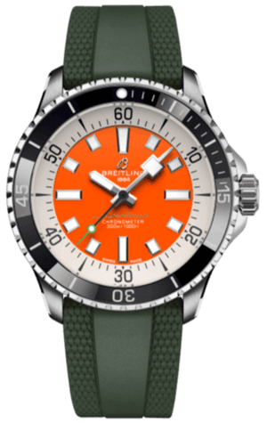 Breitling Superocean Automatic 42mm Kelly Slater Limited Edition Orange Dial Green Rubber Strap Watch for Men - A173751A101S1