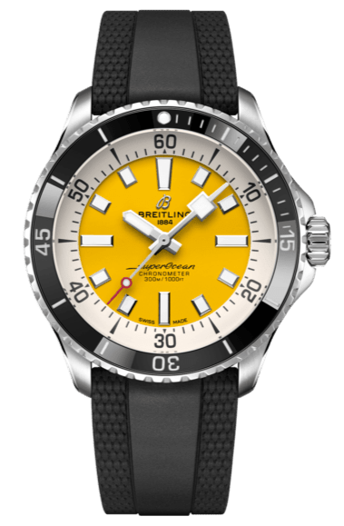 Breitling Superocean Automatic 42mm Yellow Dial Black Rubber Strap Watch for Men - A17375211/1S1
