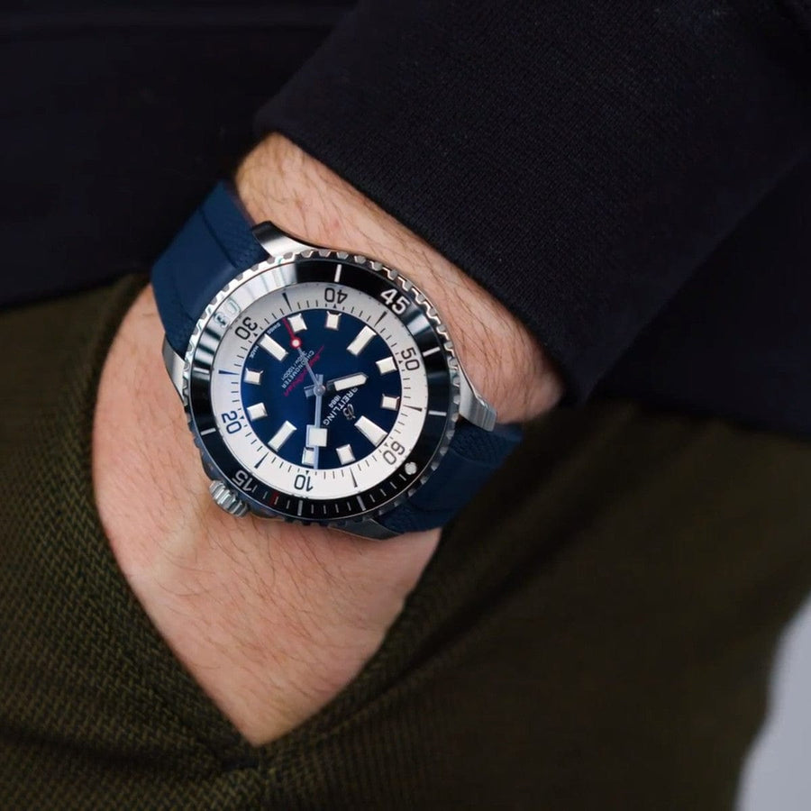 Breitling Superocean Automatic 44 Blue Dial Blue Rubber Strap Watch for Men - A17376211C1S1