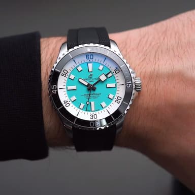 Breitling Superocean Automatic 44 Turquoise Dial Black Rubber Strap Watch for Men - A17376211L2S1
