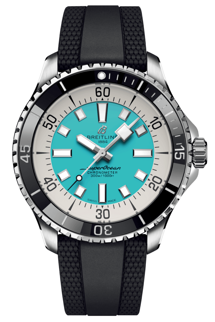 Breitling Superocean Automatic 44 Turquoise Dial Black Rubber Strap Watch for Men - A17376211L2S1