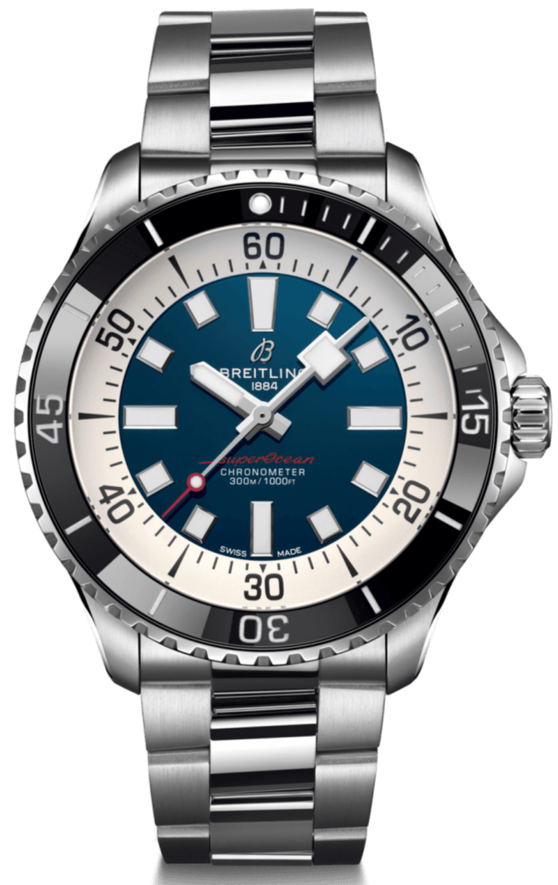 Breitling Superocean Automatic 44mm Blue Dial Silver Steel Strap Watch for Men - A17376211C1A1