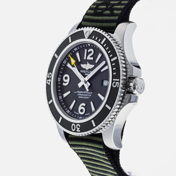 Breitling Superocean Automatic 44mm Outerknown Green Dial Green Nylon Strap Watch for Men - A17367A11L1W1