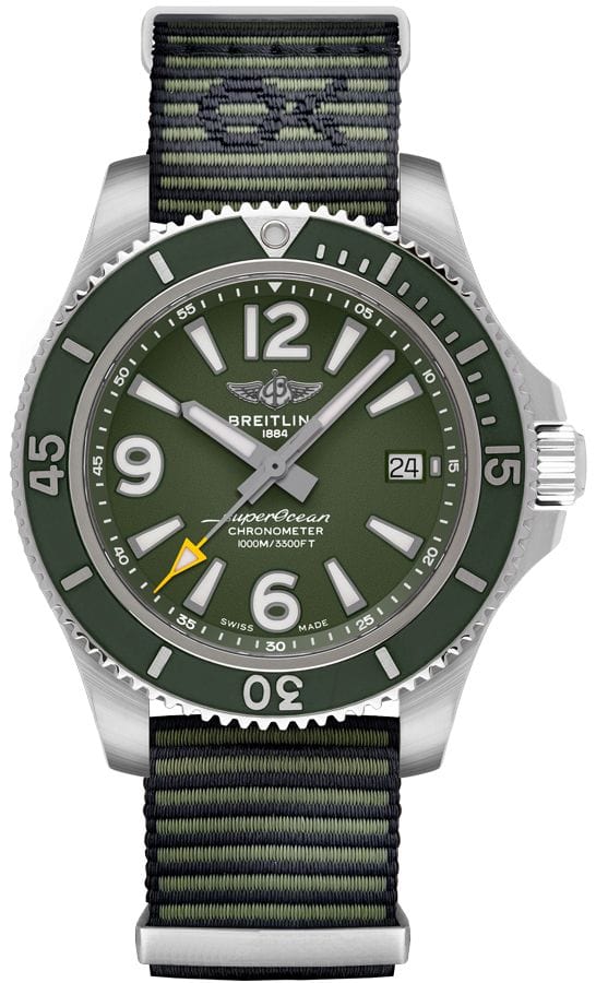 Breitling Superocean Automatic 44mm Outerknown Green Dial Green Nylon Strap Watch for Men - A17367A11L1W1