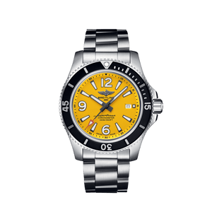 Breitling Superocean Automatic 44mm Yellow Dial Silver Steel Strap Watch for Men - A17375211/1A1