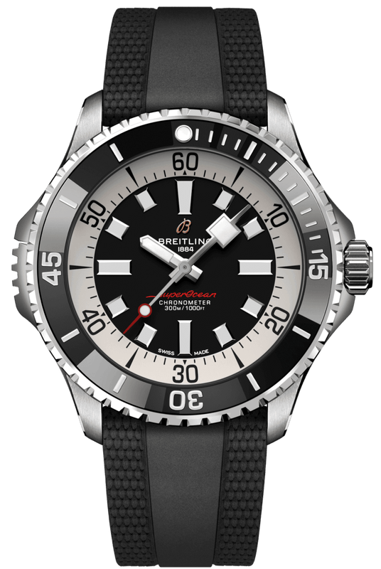 Breitling Superocean Automatic 46 Black Dial Black Rubber Strap Watch for Men - A17378211B1S1