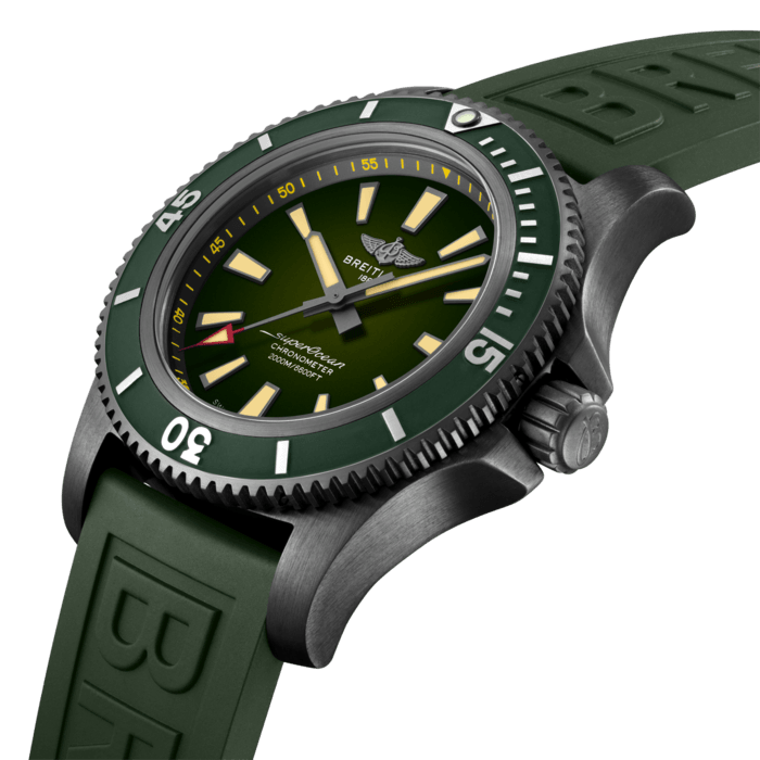Breitling Superocean Automatic 46 Green Dial Green Rubber Strap Watch for Men - M173681A1L1S1
