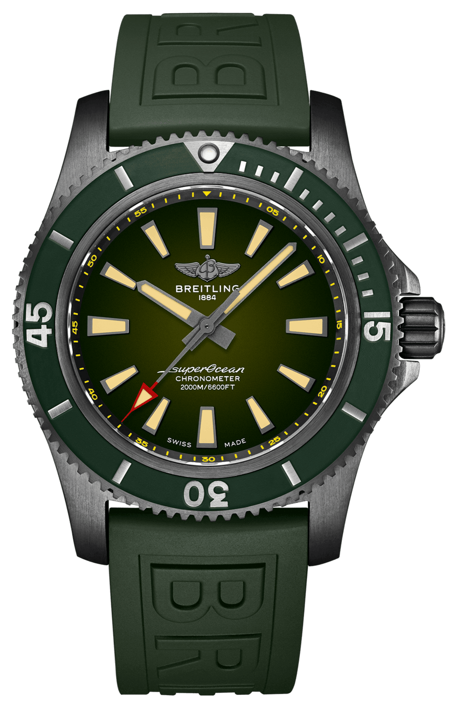 Breitling Superocean Automatic 46 Green Dial Green Rubber Strap Watch for Men - M173681A1L1S1