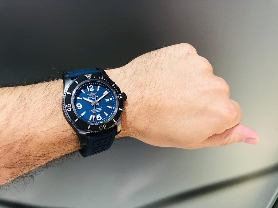 Breitling Superocean Automatic 46mm Blue Dial Blue Rubber Strap Watch for Men - M17368D71C1S1