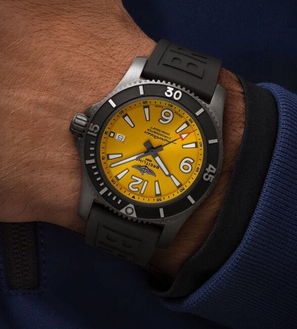 Breitling Superocean Automatic 46mm Yellow Dial Black Rubber Strap Watch for Men - M17368D71I1S1