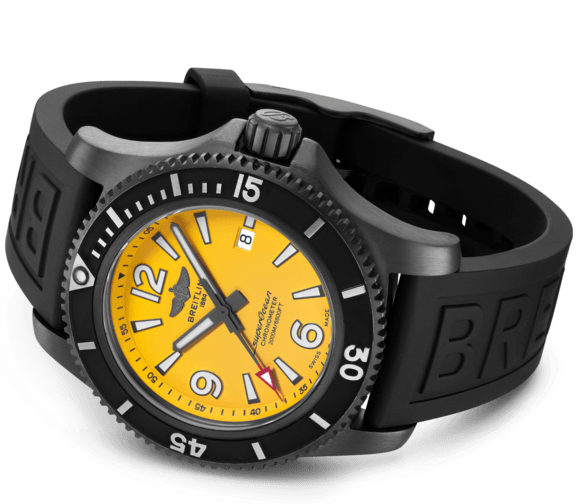 Breitling Superocean Automatic 46mm Yellow Dial Black Rubber Strap Watch for Men - M17368D71I1S1
