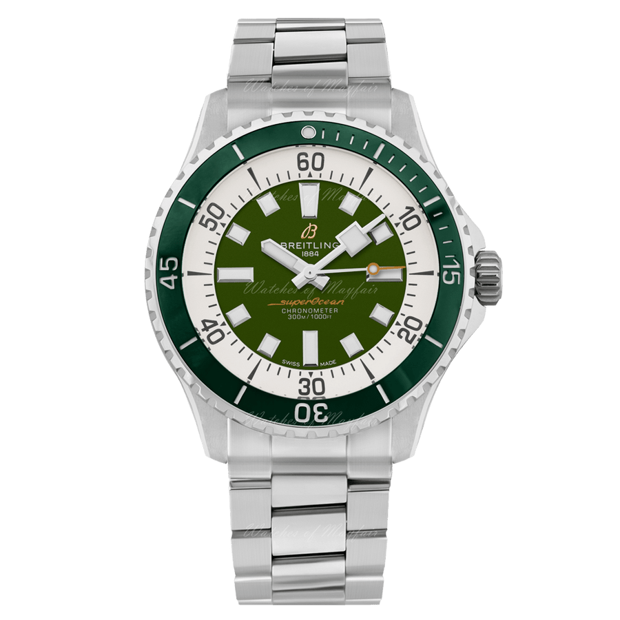 Breitling Superocean Automatic 44mm Navy Green Dial Green Rubber Strap Watch for Men - A17376A31L1A1