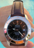 Breitling Superocean Heritage 42mm Rose Gold Chronometer Black Dial Brown Leather Strap Mens Watch - U1732112